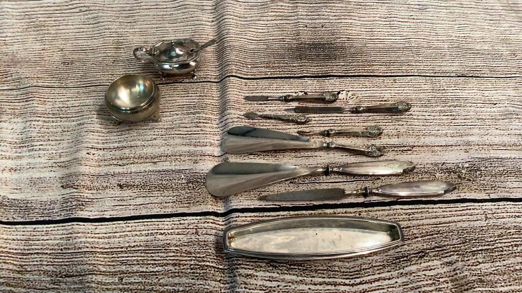 Sterling Vanity Article, Plated Table Items (1 of 4)