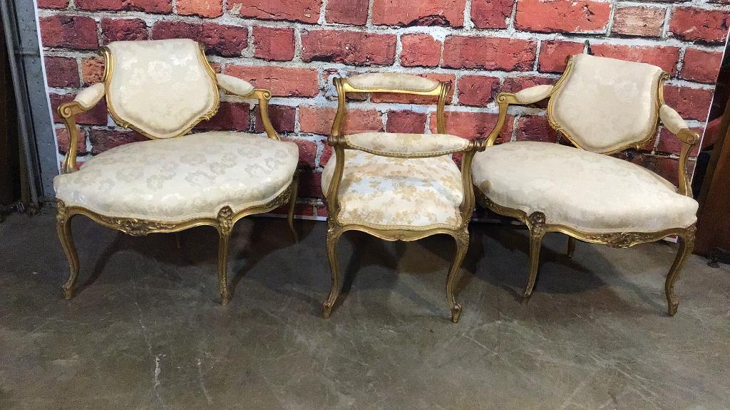 Pair French Budoire Chairs & Vanity Bench (1 of 5)