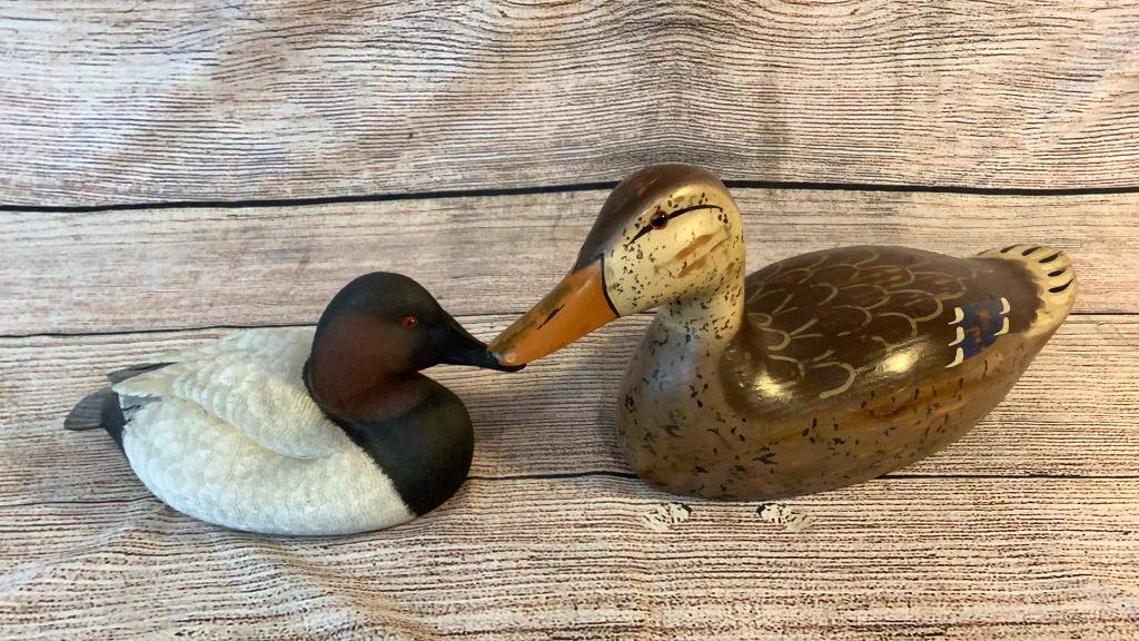 Randy Tull, Leonard Hornuck Decoys: Tull is 9 inches with base attached tag....Hornuck Mallard Hen is 15 inches with ink signature..dated 1984.. metal tag #16292