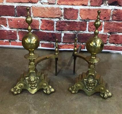 Pair Impressive Brass  Fire Place Andirons (1 of 4)