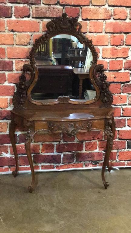 Carved Walnut Rocco Dressing Table with Mirror (1 of 5)