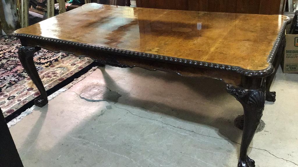 Chippendale Style Burl Walnut Dining Table (1 of 6)