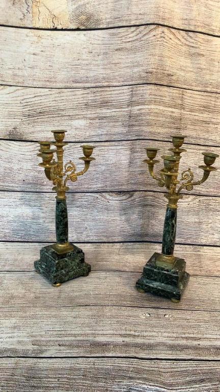 Pair Decorative Brass and Marble Candelabra (1 of 4)