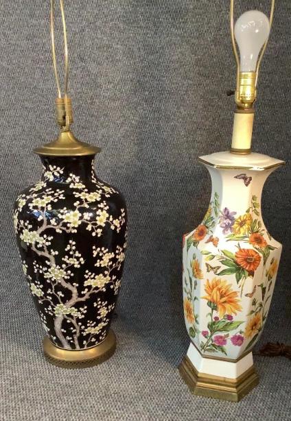 Asian Famille Noir Porcelain Lamp, Tall Ceramic (1 of 7)