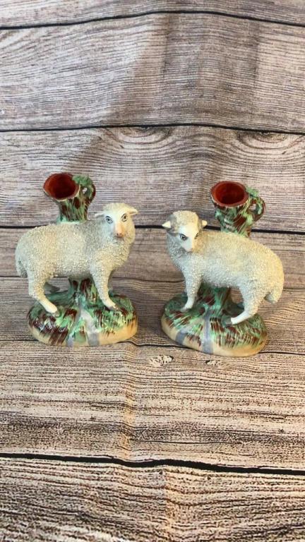 Pair Staffordshire Sheep Vases (1 of 5)