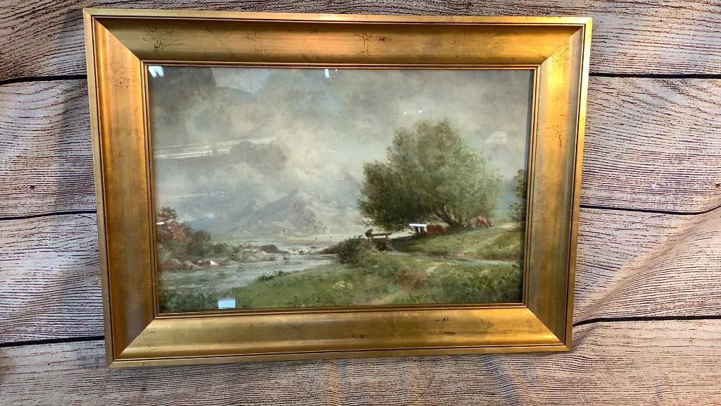 Gouche Watercolor Pastoral Distant Mountains (1 of 6)