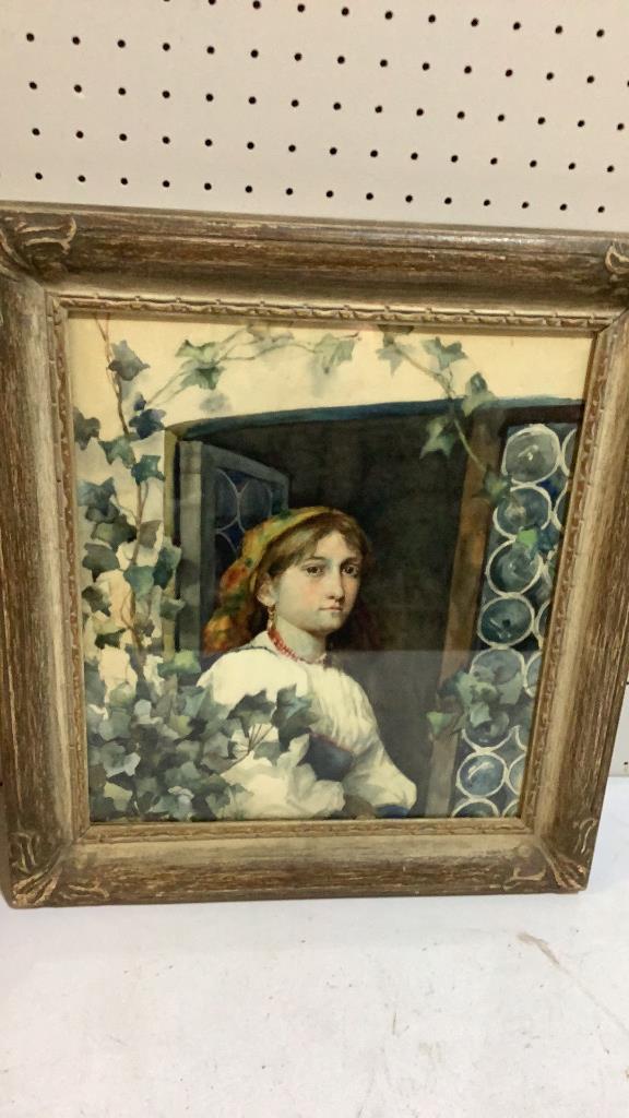 Watercolor, Peasant Girl at Window box (1 of 6)