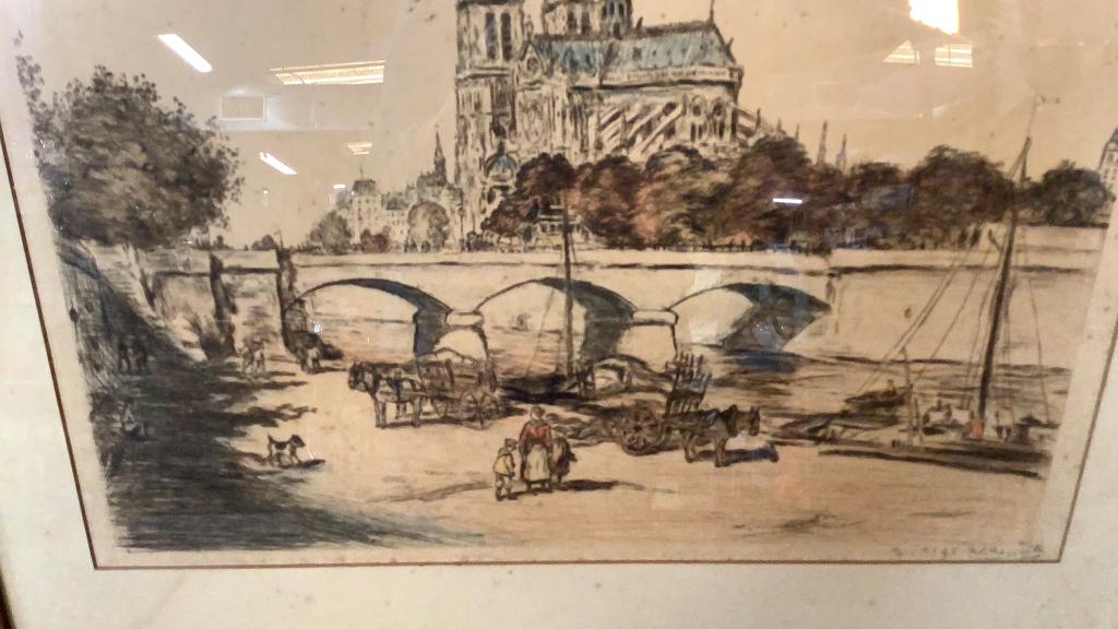 Tinted Etching, Canal and Cathedral Scene (1 of 6)