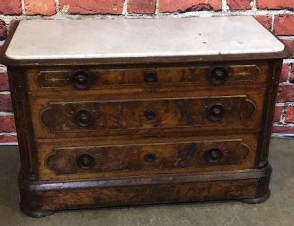 3 Drawer Burl Walnut Commode W Marble Top (1 of 4)