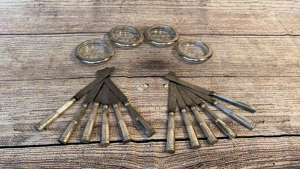 12 Sterling Handle Knives, 4 Plated Italy Coasters (1 of 4)