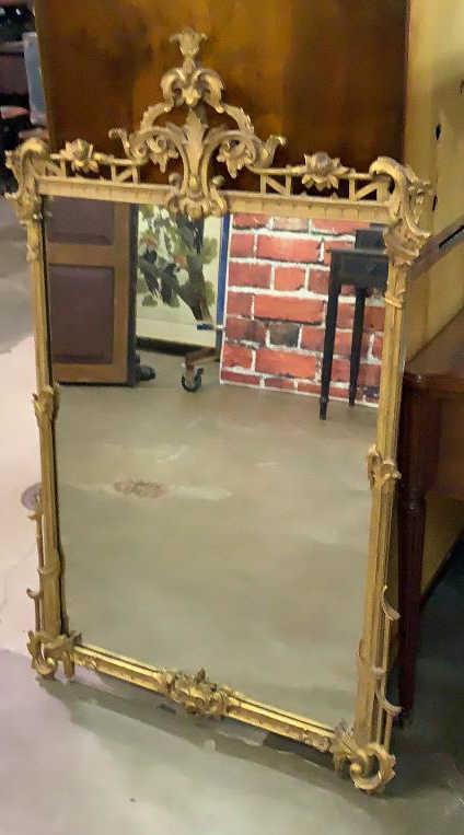 Vintage Milch & Sons Rococo Mirror: French style gilt wood framed mirror, 41 x 30 inches,