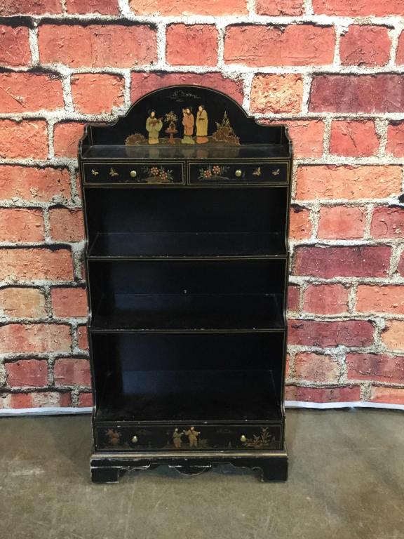 Lacquered Bookshelf W Asian Themed Decoration: Contemporary, good quality, 48” tall x 24 wide x 12” deep