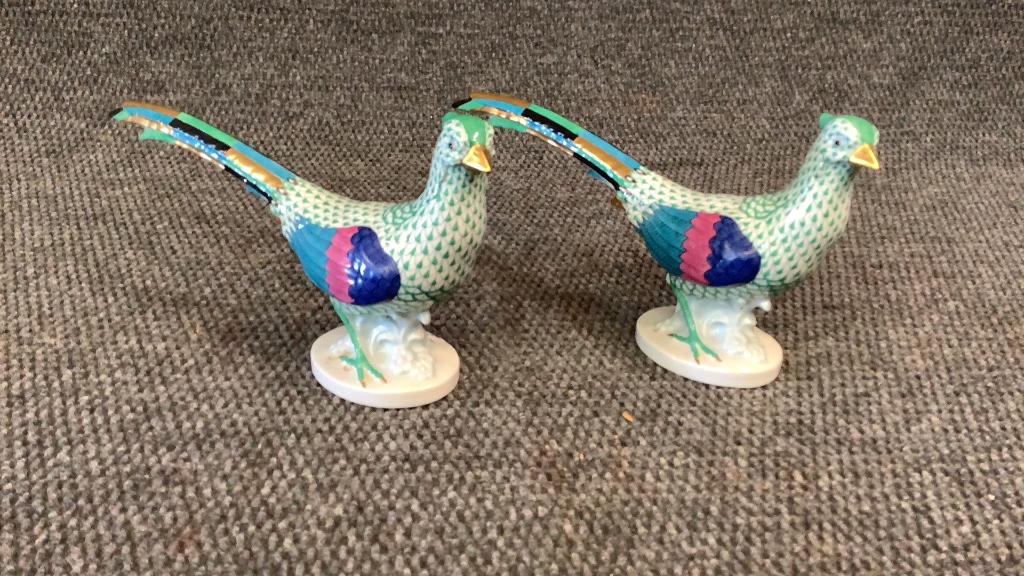 2 Herend Porcelain Pheasant in Green Fishnet: Both “ Looking Right “ figures...12 inches long..