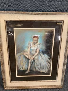 Everett Shinn, Pastel on Paper: Dancer tying her shoe, signed lower left...dated 1948..16 x 22 inches, contemporary frame...* Shinn known for his work in theatrical arts...and as a realist artist..