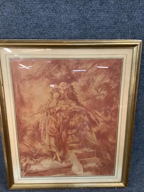 Manner of Everett Shinn, Lovers in Garden: Signature at lower right, faintly as 1915.....23 x 28 inches sight...older matte and frame...* not removed from frame to verify..notation on verso...from private collection