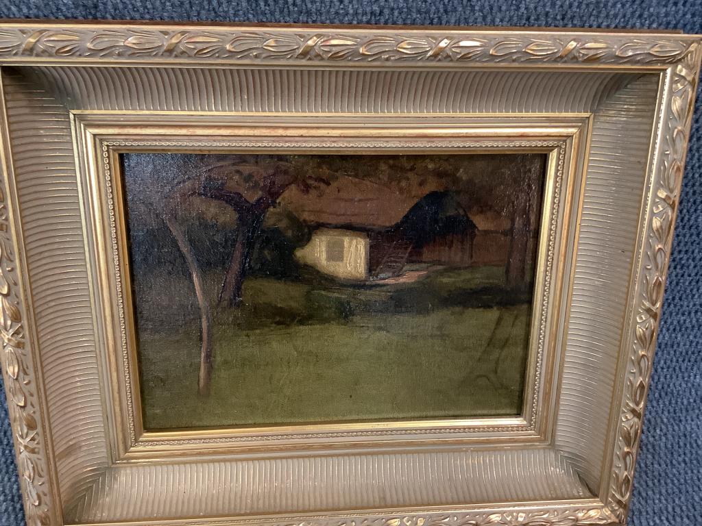 Oil on Board, Barn, Trees... (1 of 5)