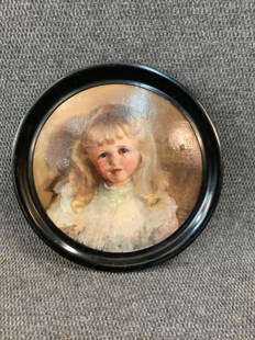 Oil on board After Edward Arthur Walton: Portrait of Artist Daughter? ..14 inch round portrait in frame...* not verified...for authenticity