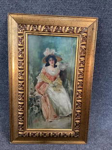 Oil Painting of Woman: 19 x 9 inches sight...signed at lower left Steichen, and dated...’87...Edward Steichen?...