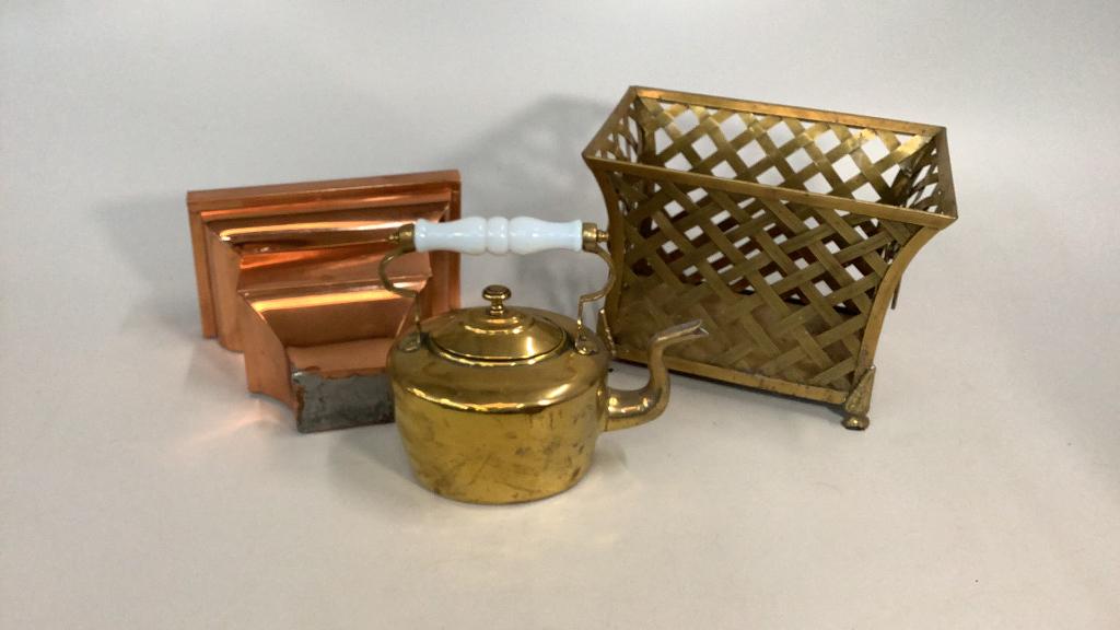 Brass Kettle, Brass Basket, Copper Planter (1 of 4)