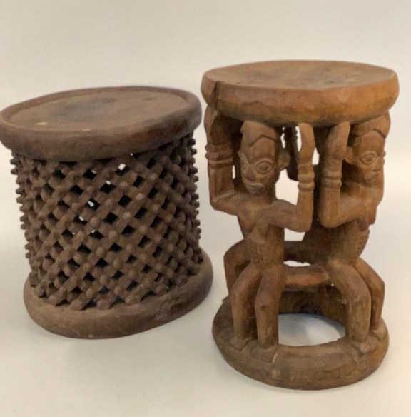 2 Tribal Wood Carved Stools (1 of 5)