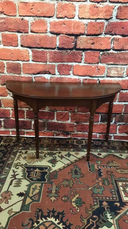 Centennial Mahogany Demilune: Diamond inlay, 28.5 tall x 47 wide x 19 deep