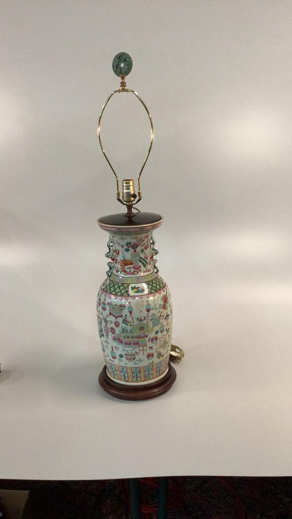 Famille Porcelain Baluster Vase Lamp (1 of 6)