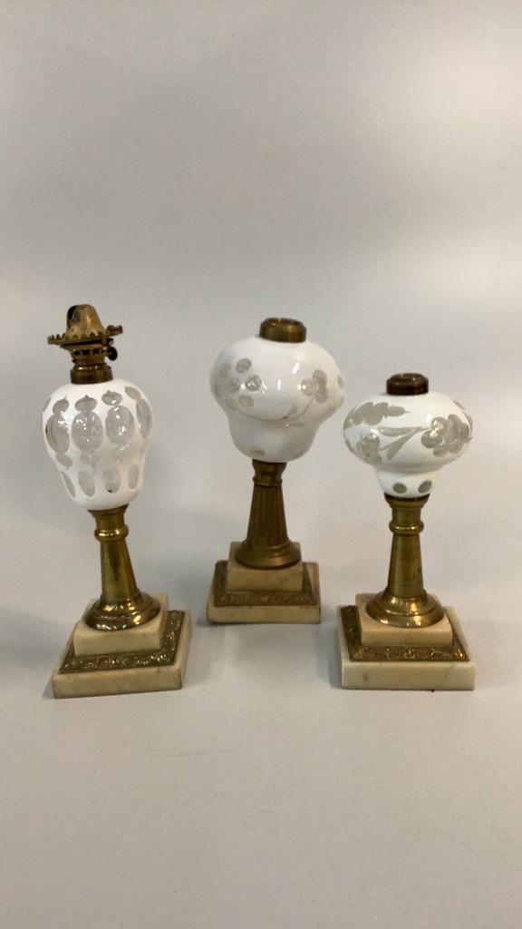 3 Bohemian Cut to Clear Oil Lamps (1 of 4)