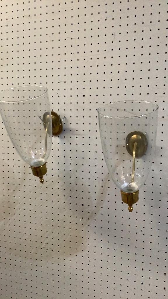 Pair Wall Mount Brass and Glass Lusters (1 of 4)