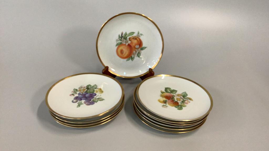 12 Bavaria Hutchenreuther Fruit Plates: 8 inch plates with varied Fruit motifs...gilt banded rims