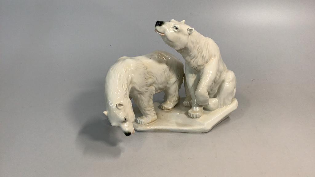 Karl Ens Porcelain Polar Bear Grouping: 8 x 9 inches....blue mark to base...* slight surface dirt, no damage...