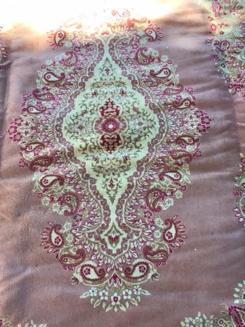 Kirmam Style Area Rug: Creams, reds and pink. Good condition 9.10 x 14