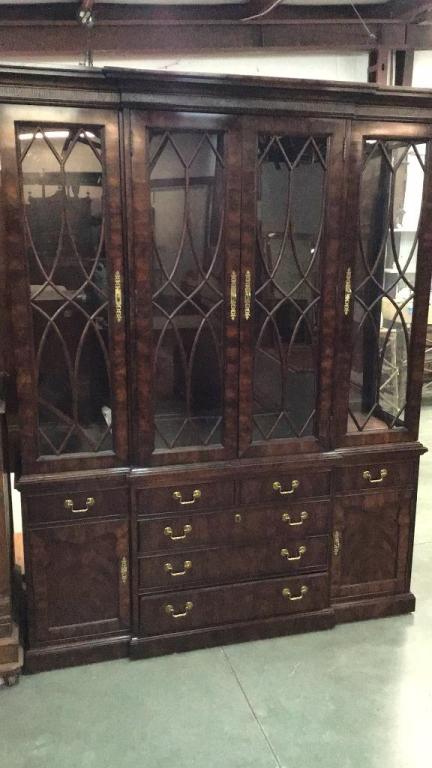 Mahogany Thomasville Break Front Cabinet: 83 tall x 64 wide x 18 deep