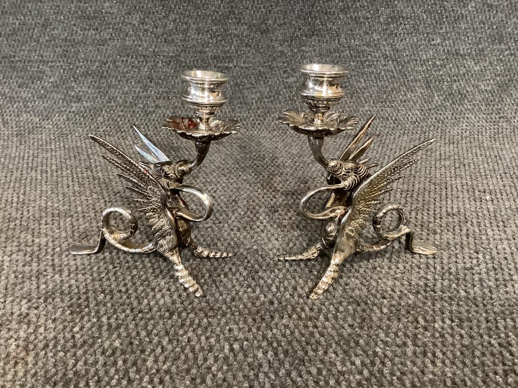 Pair of Regency Style Winged Griffin Candleholders (1 of 4)