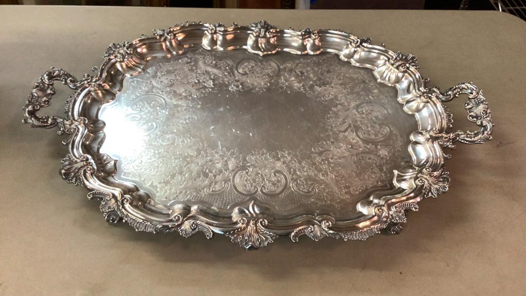 Large English Silver Plated Serving Trayq (1 of 5)