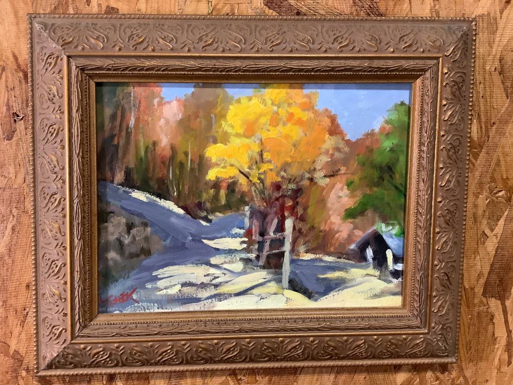 Linda Cheek Oil on Board, Mountain Road, Trees, (1 of 3)