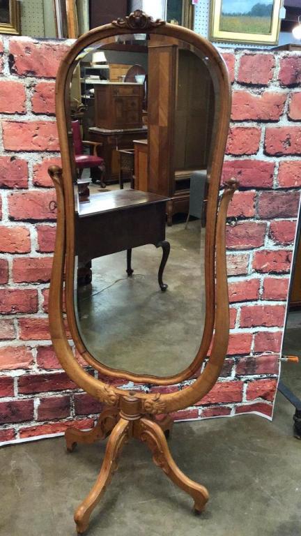 Elegant Maple Cheval Mirror: 71 tall x 28 wide