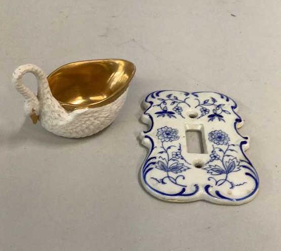 Sevres Porcelain Swan Cup, Meissen Switch Plate (1 of 5)