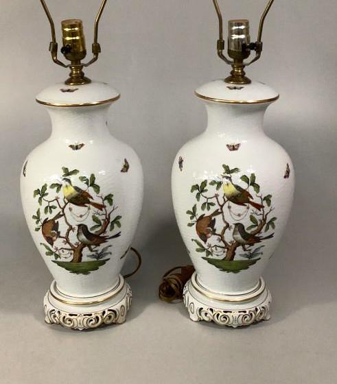 Pair Herend Rothschild Bird Lamps (1 of 6)