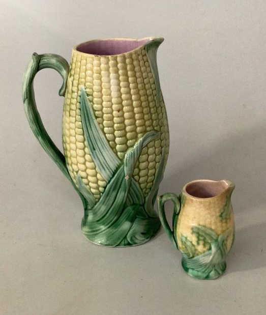 Majolica Corn Pitcher, Matching Creamer (1 of 4)