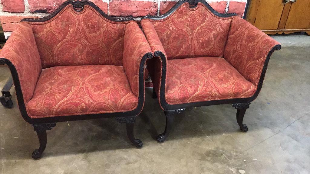 Pair Carved Bergere Armchairs (1 of 3)