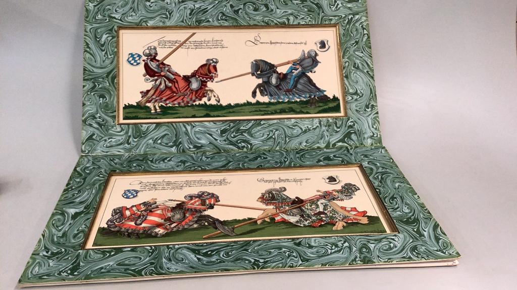 2 Hand Colored Drawings, Jousting Knights (1 of 7)