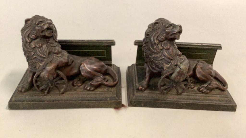 Pair Bronze Cast  Resting Lion Bookends (1 of 5)