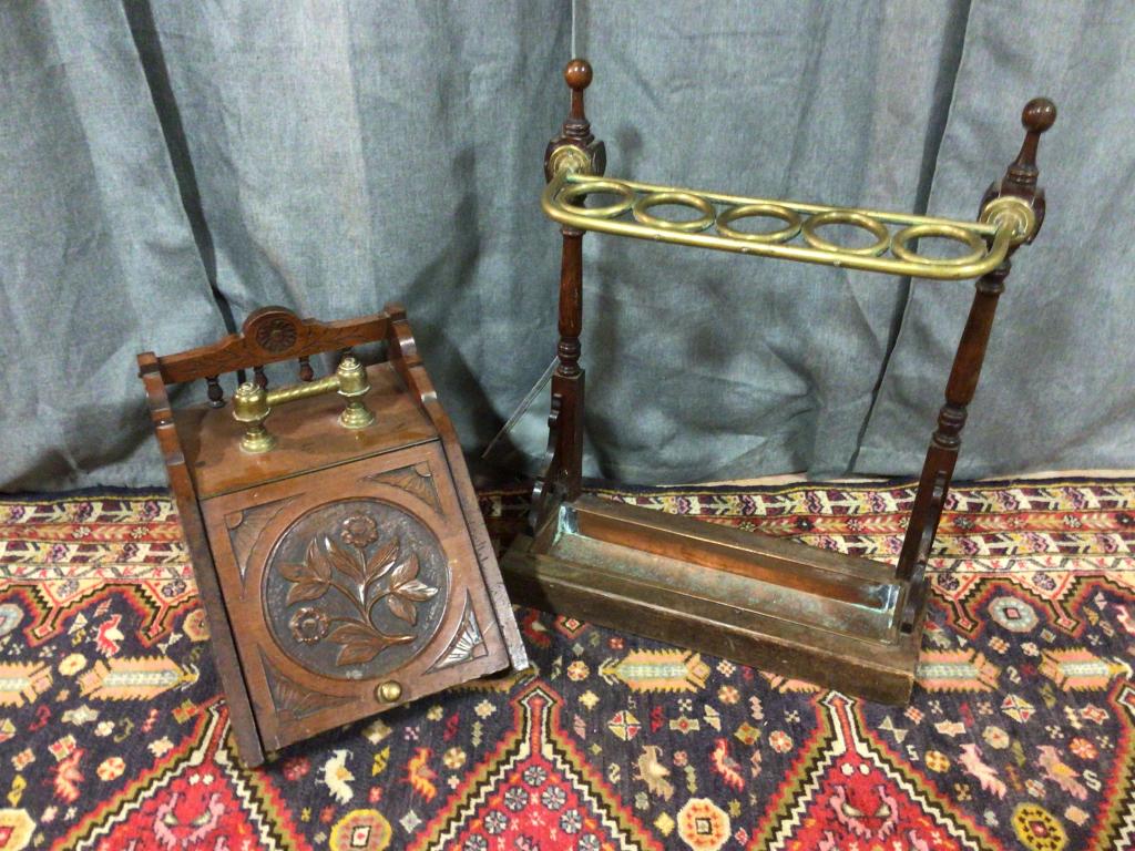 Carved Coal Hod and Fancy Umbrella Stand (1 of 2)