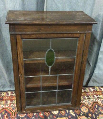English Oak Hanging Cupboard W Leaded Glass Door (1 of 2)