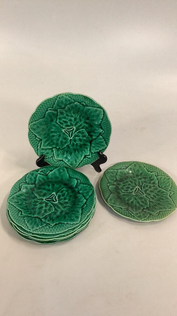7 Green Majolica Plates, Gien France (1 of 6)
