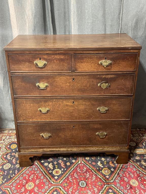English Oak Chippendale Chest: LIine Item # 49 Banded And Dovetailed Drawers, Bracket Feet, 40 Tall X 36 Wide X 19 Deep
