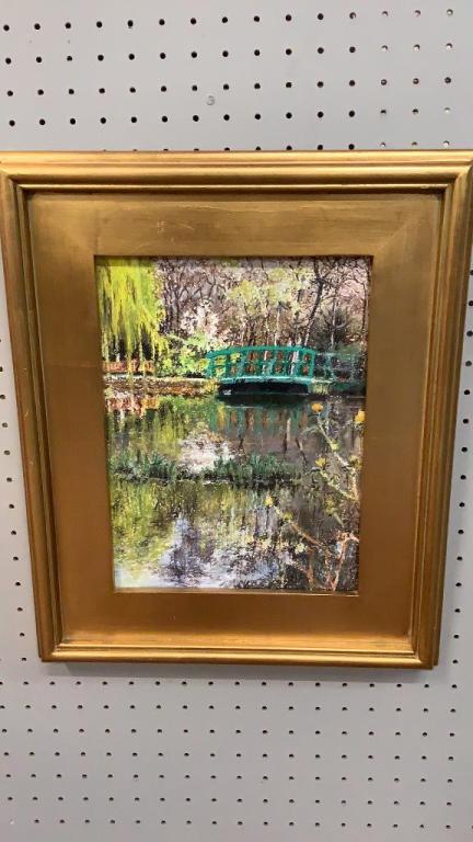 Pastel Lenore Barnette: Title Monets Garden….8.5 x 12 inches sight..mounted in gold tone frame..#11
