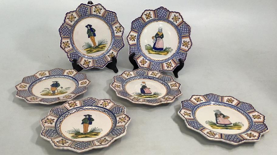 6 French Faience Henroit Quimper Plates (1 of 5)