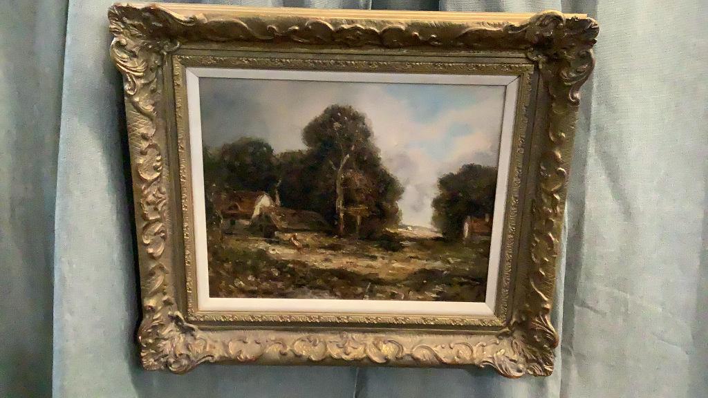 Manner of Narcisse Diaz de la Pena, oil on Panel: Cottage in landscape, unsigned…15 x 12 sight, gesso gilt frame…French 1808-1876….