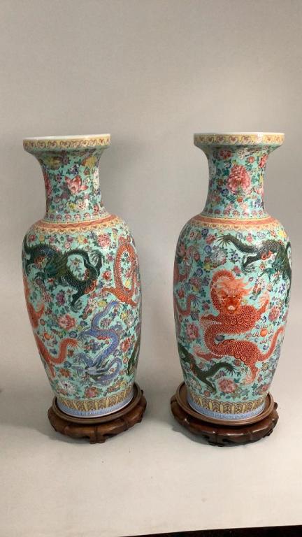 Pair Famille Porcelain Palace Urns (1 of 7)